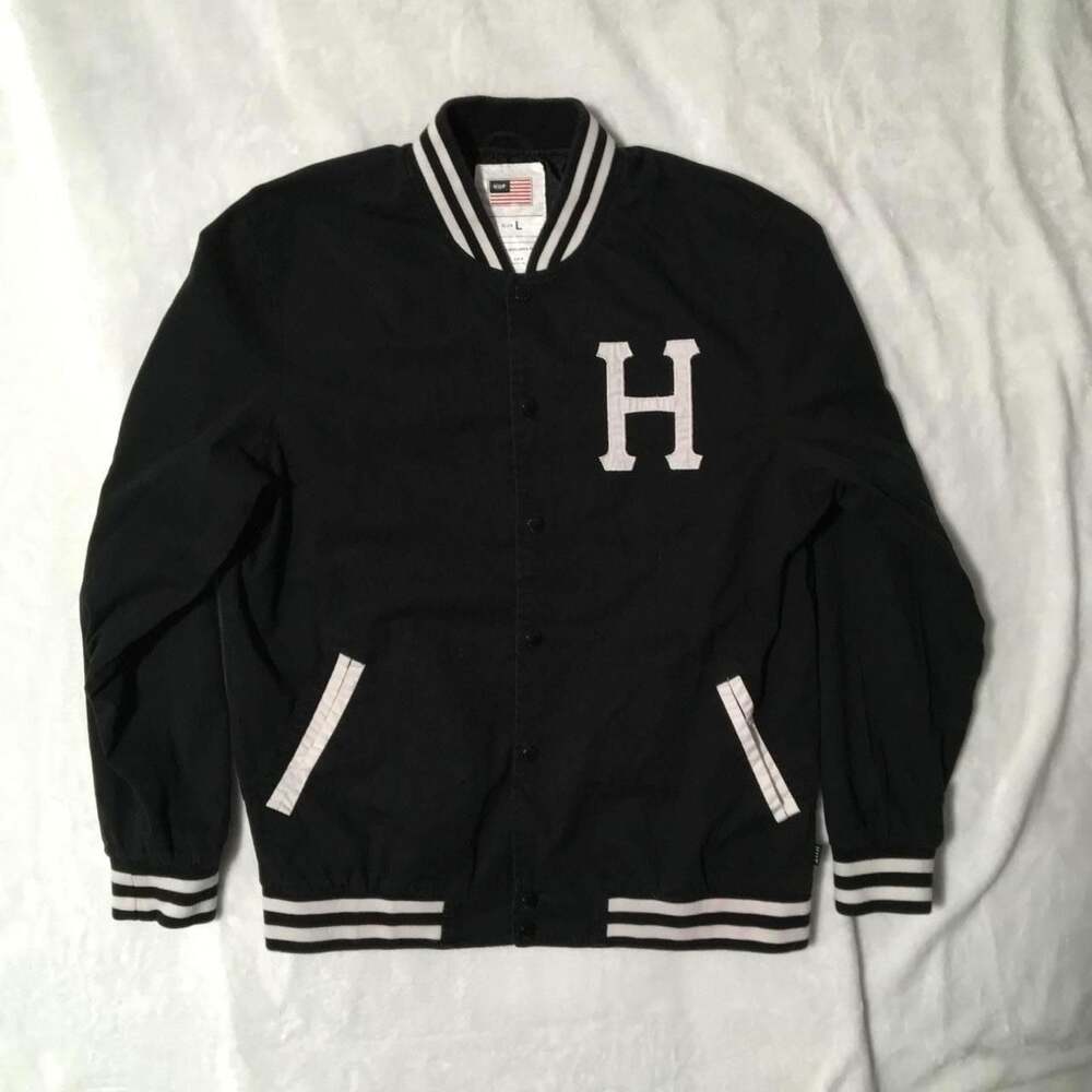 HUF Black Varsity Jacket Size L Letterman Skater Streetwear